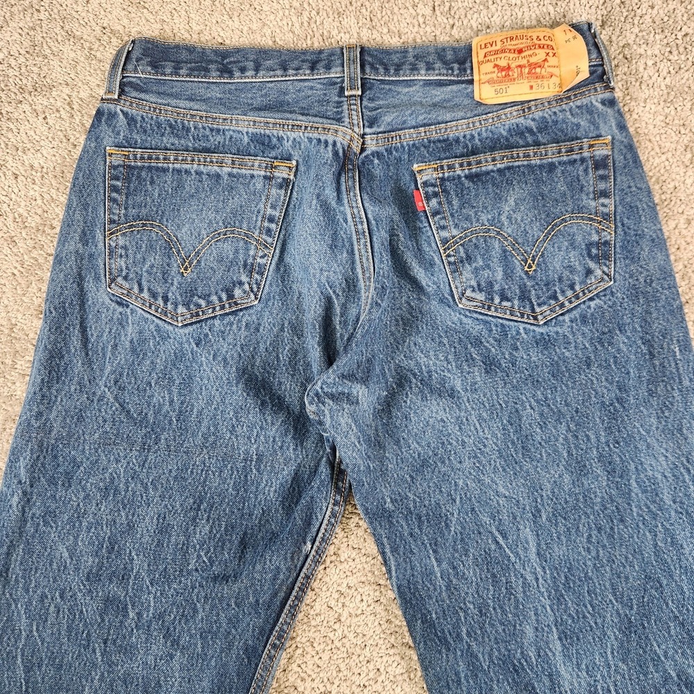 Levis 501 Jeans Men 34x30 Acid Wash Button Fly Grunge Straight Y2K‎ 36x34 Tag*